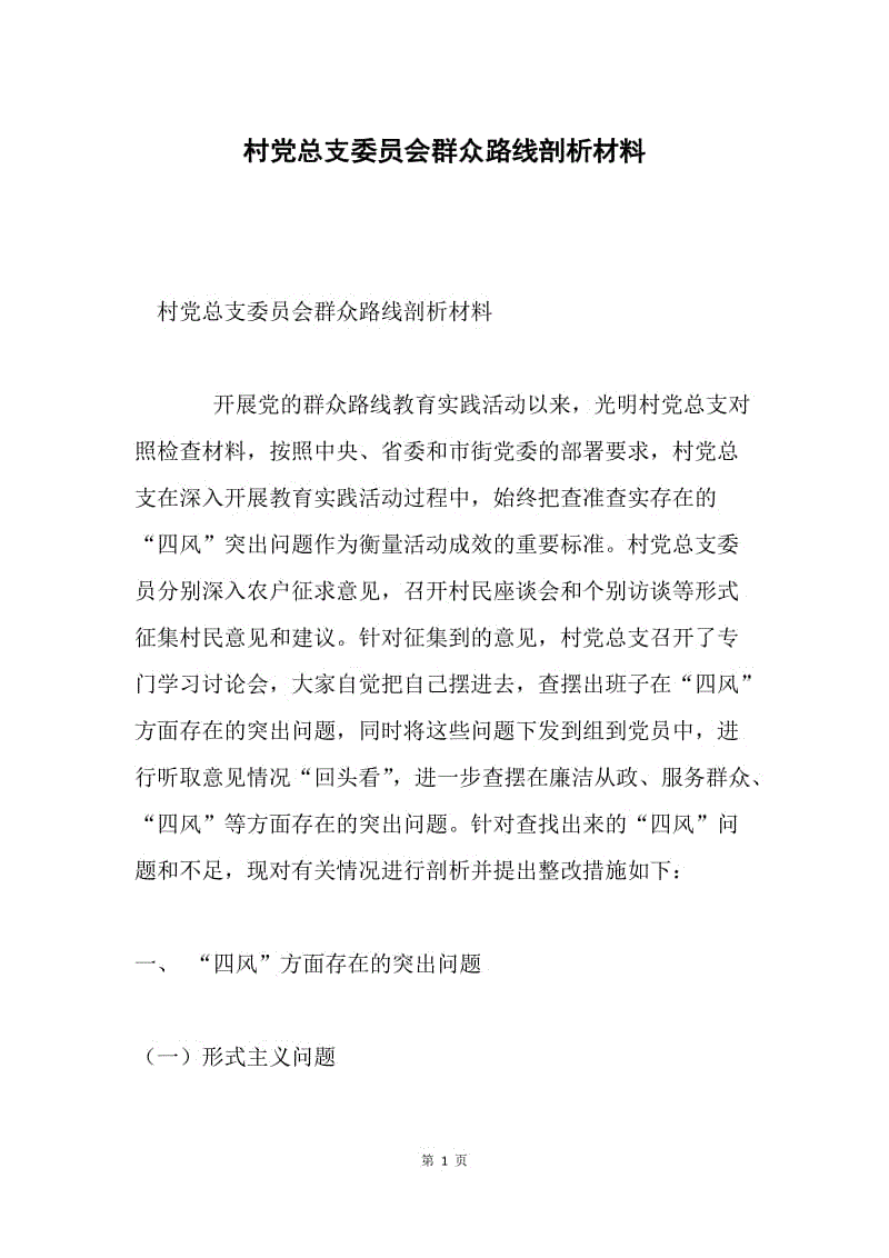 村党总支委员会群众路线剖析材料.docx