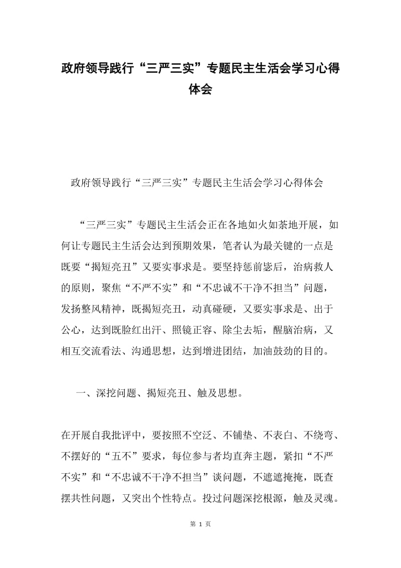 政府领导践行“三严三实”专题民主生活会学习心得体会.docx_第1页