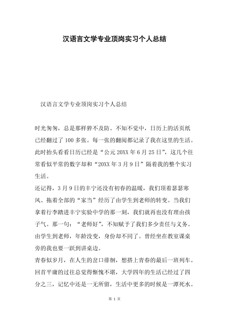 汉语言文学专业顶岗实习个人总结.docx_第1页