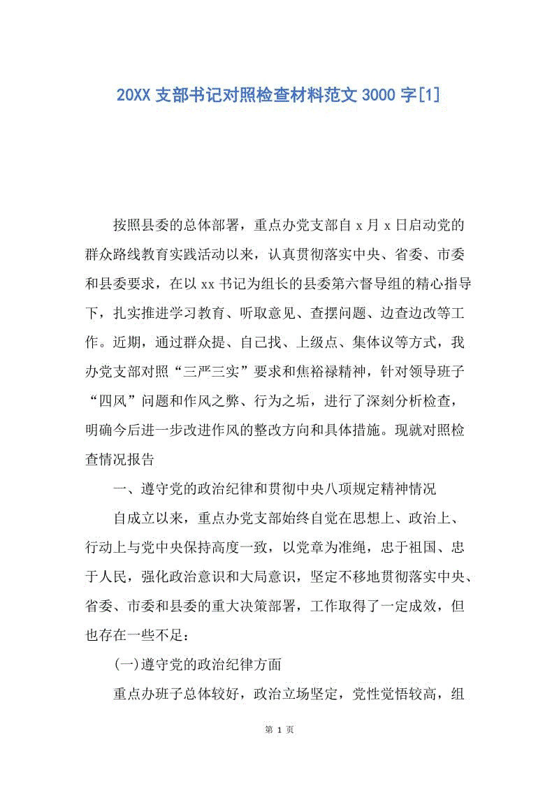 【思想汇报】20XX支部书记对照检查材料范文3000字.docx