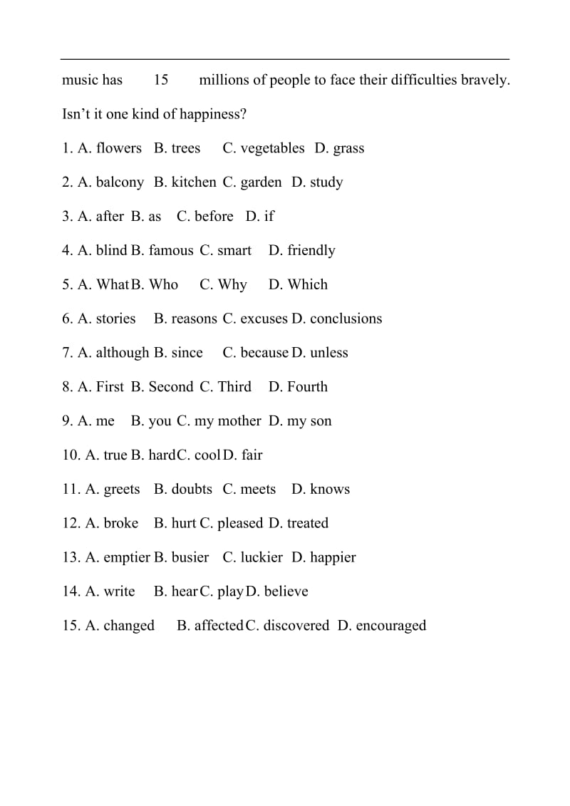 七篇, 中考初三英语, 完形填空15个空题型 .doc_第2页