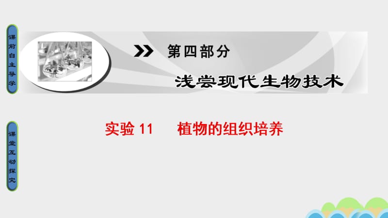 课堂新坐标20162017版高中生物第4部分浅尝现代生物技术实验11植物的组织培养课件浙科版选修名师制作优质学案新.ppt_第1页