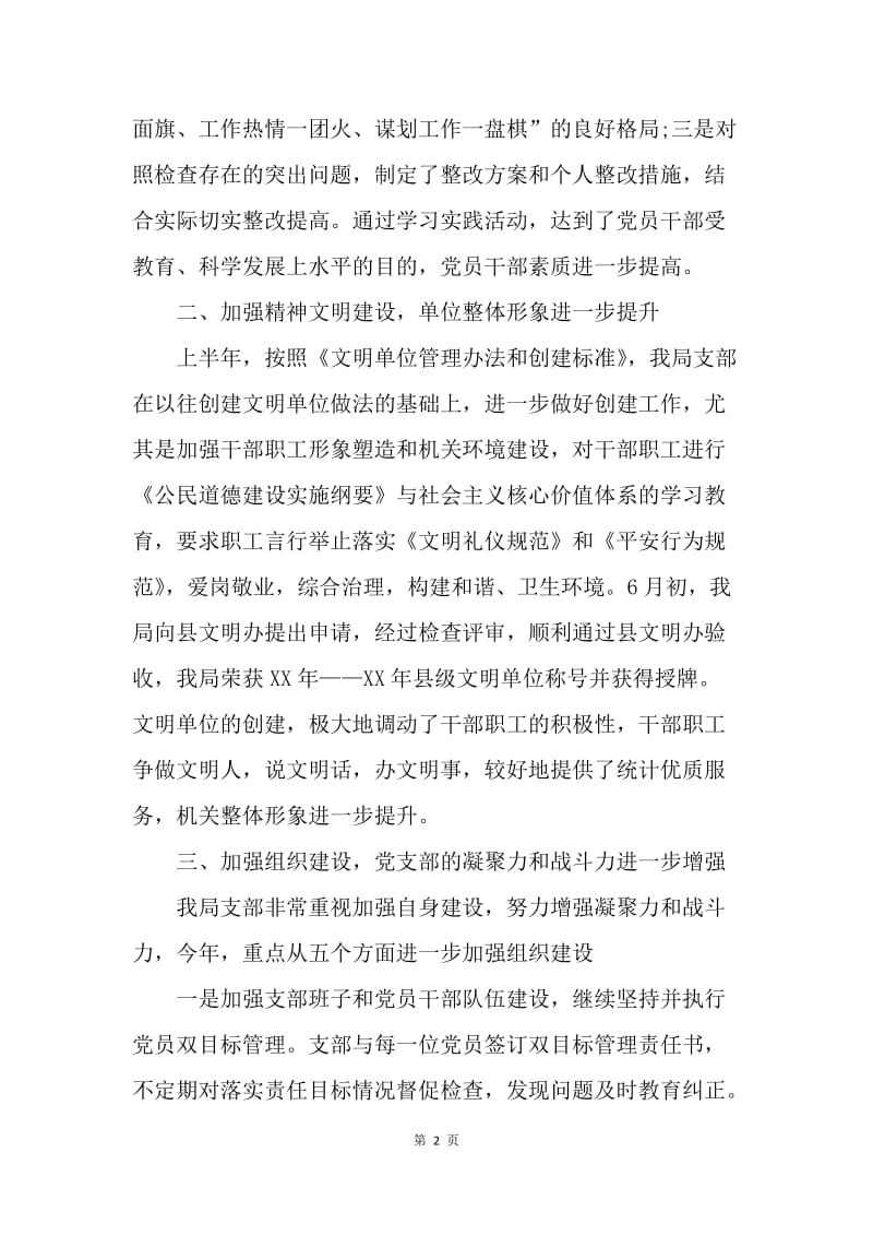 【工作总结】20XX年县统计局党支部工作总结范本.docx_第2页