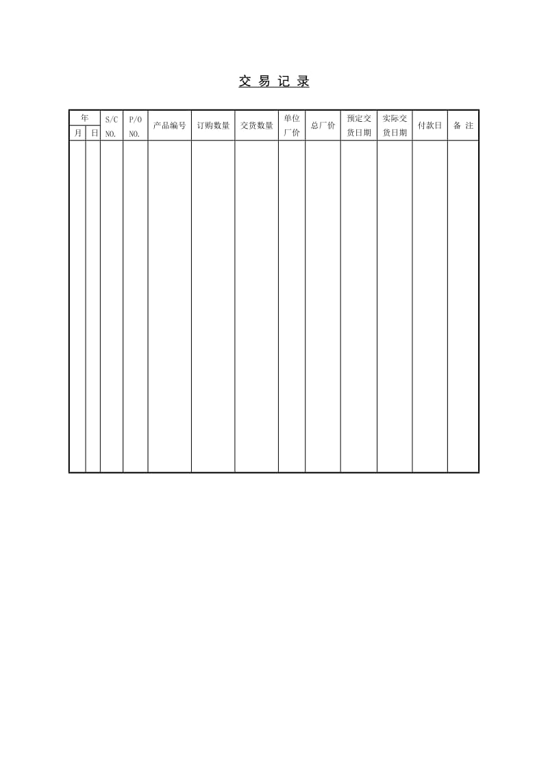 交易记录（表格模板、doc格式）.doc_第1页