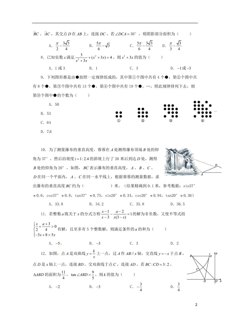 重庆市南开融侨中学初2018届九年级数学下学期阶段测试一201805302117.doc_第2页