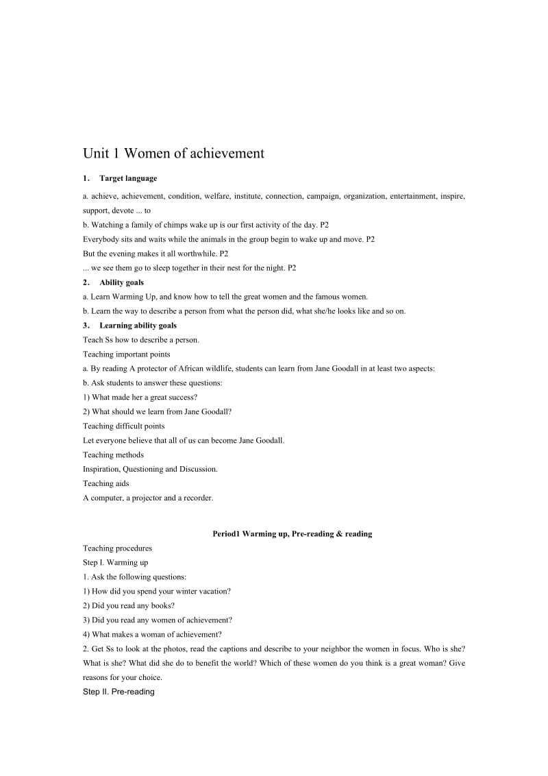 Unit1Womenofachievement-教学文档.doc_第1页
