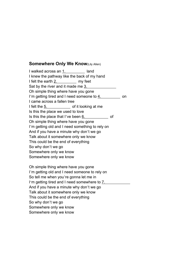 【歌曲来了！5.8】SomewhereOnlyWeKnow(LilyAllen)(1)-教学文档.doc_第1页