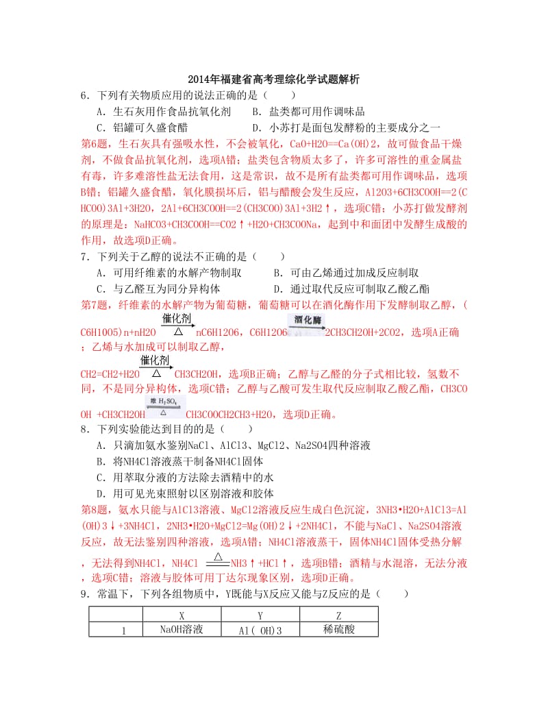 最新福建省高考理综化学试题解析优秀名师资料.doc_第1页