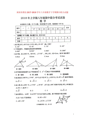 湖南省澧县2017_2018学年八年级数学下学期期中联合试题扫描版新人教版20180522152.wps