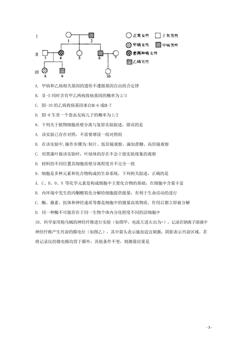 河北狮州中学2018届高三生物下学期期中试题承智班201805171331.wps_第3页