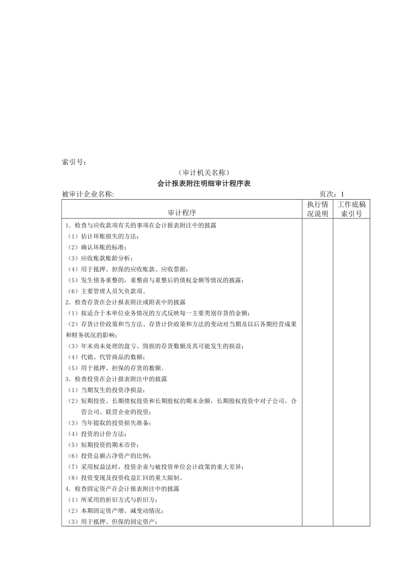 最新会计报表附注明细审计程序表@名师精心制作教学资料.doc_第1页