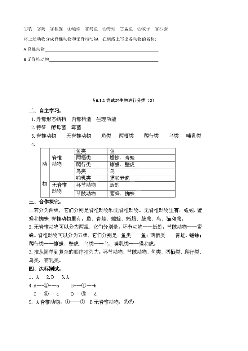 【附谜底】湖南省坦坪中学八年级生物上册导学案：第6单位第1章第1节 测验考试对生物前进分类（第2课时）（人教版）汇编.doc_第3页