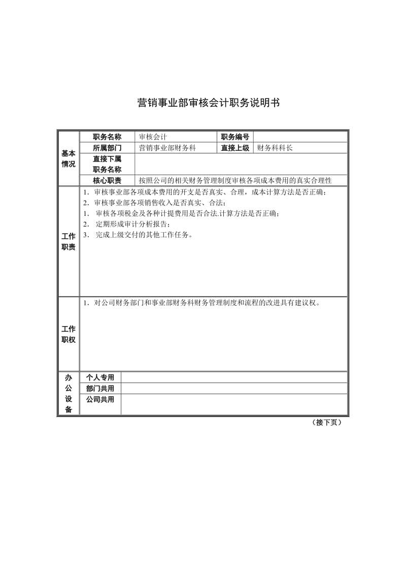 营销事业部审核会计职务说明书.doc.doc_第1页