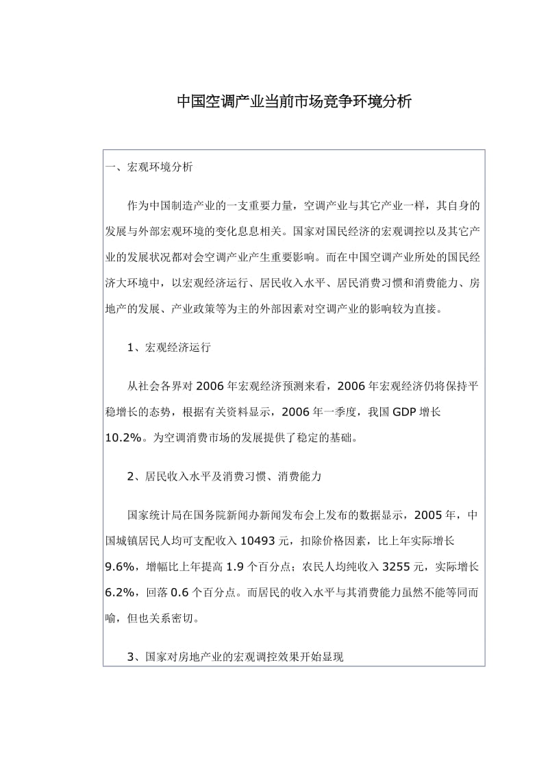 中国空调产业当前市场竞争环境分析(doc11).doc_第1页