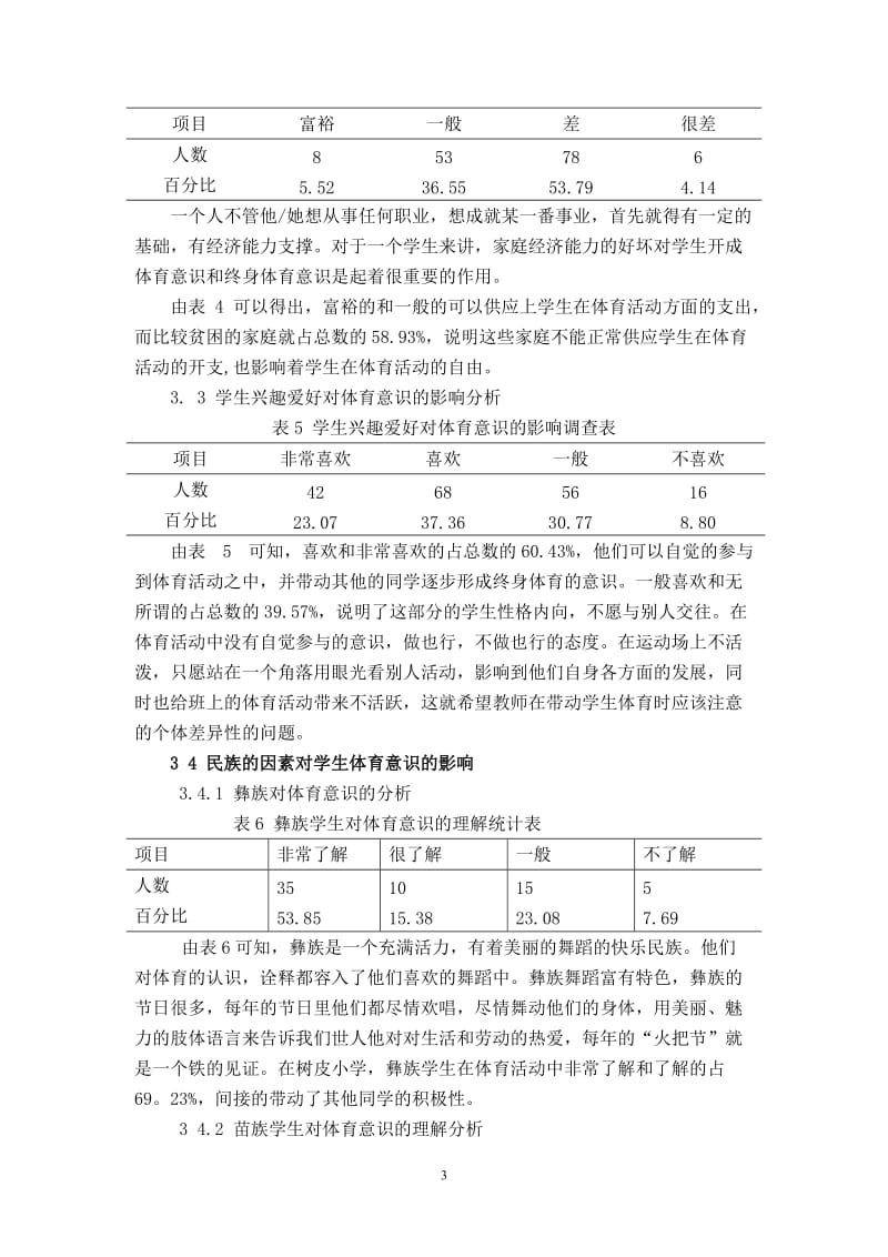 影响小学学生体育意识形成因素的调查与分析毕业论文.doc_第3页