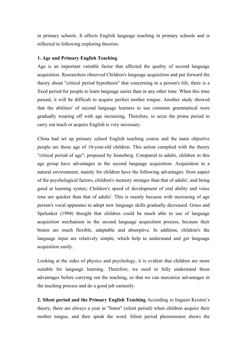 Second Language Acquisition Theory and Primary English Teaching 英语毕业论文.doc_第2页