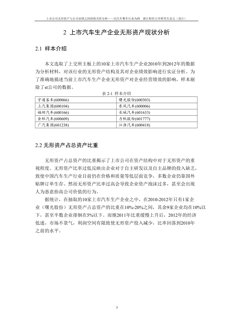 上市公司无形资产与公司业绩之间的相关性分析——以汽车整车行业为例_毕业论文.doc_第3页