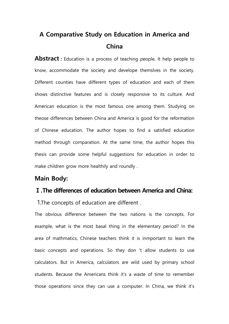 A Comparative Study on Education in America and China 英语论文.doc_第1页
