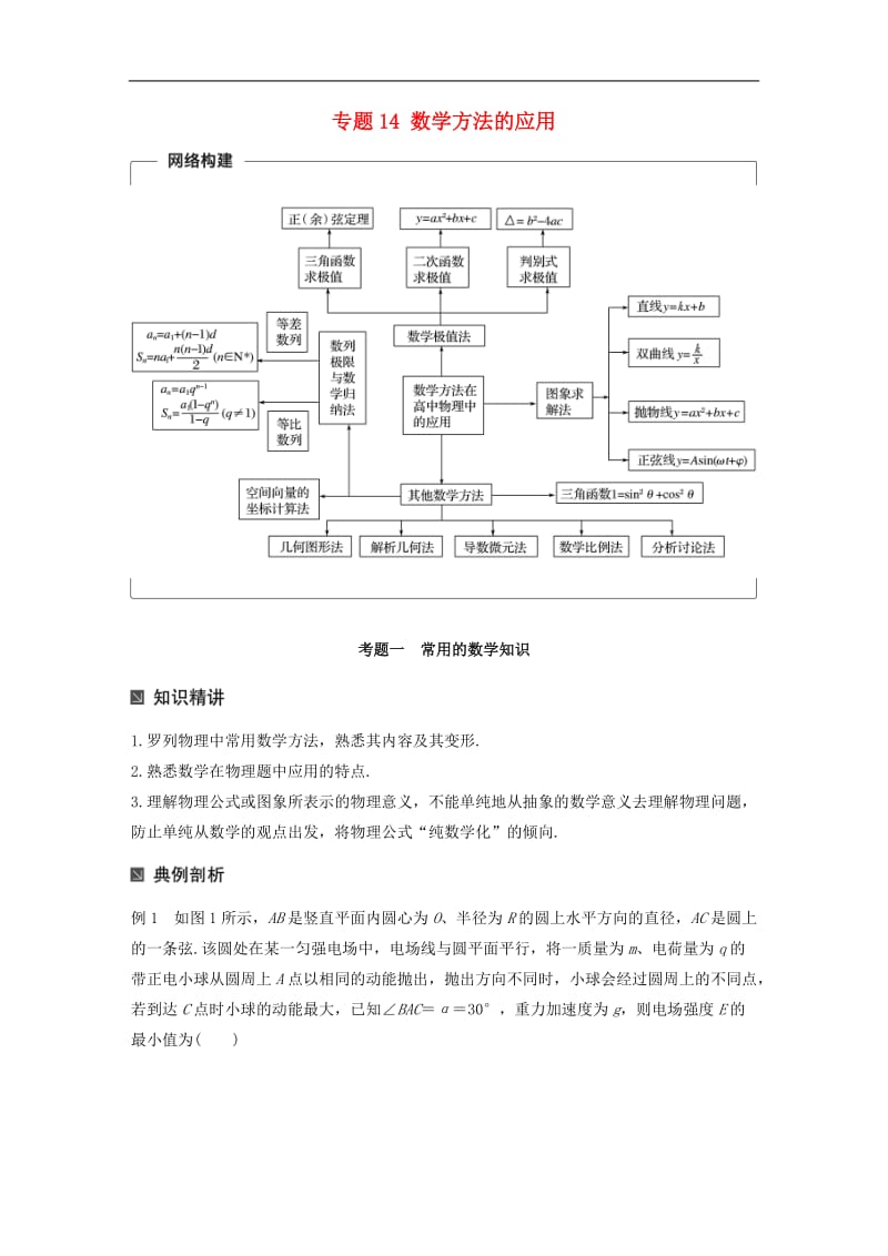 全国通用2019届高考物理二轮复习专题14数学方法的应用学案.doc_第1页