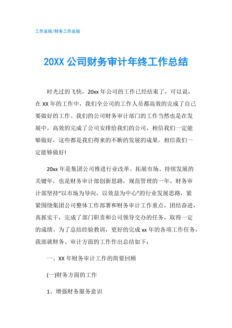 20XX公司财务审计年终工作总结.doc_第1页