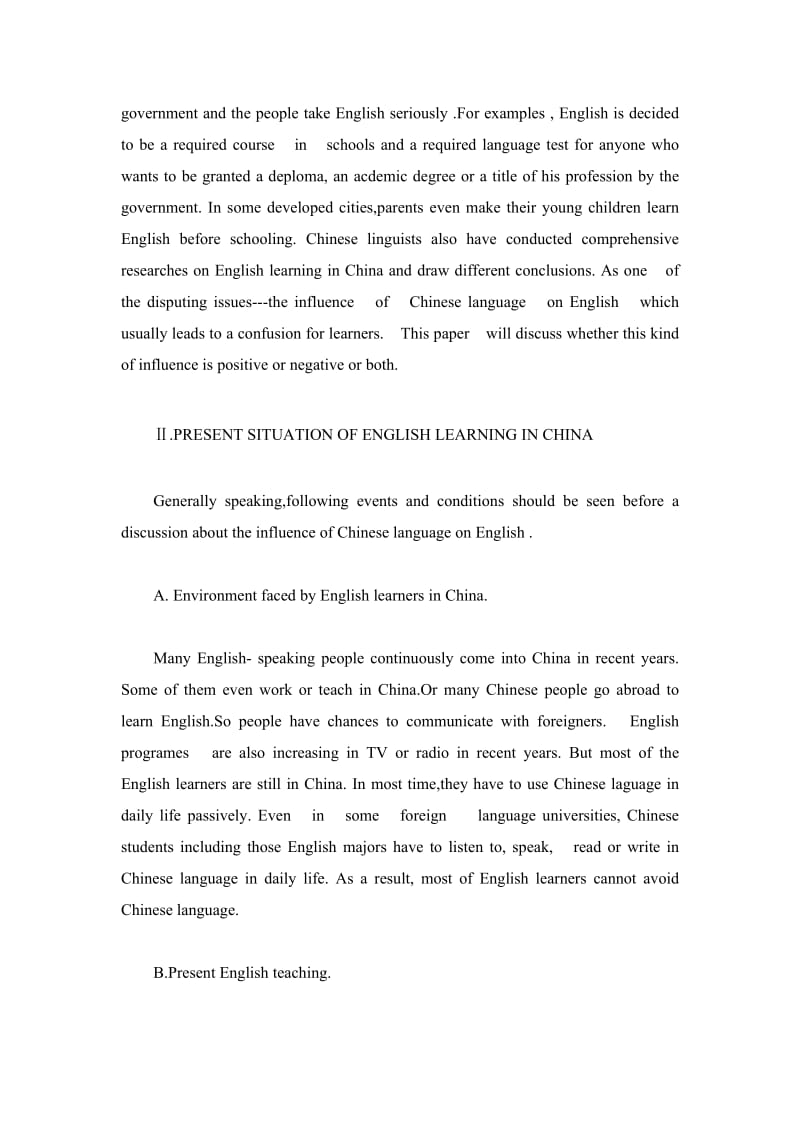 THE INFLUENCE OF CHINESE LANGUAGE ON ENGLISH POSITIVE OR NEGATIVE 英语专业毕业论文.doc_第2页