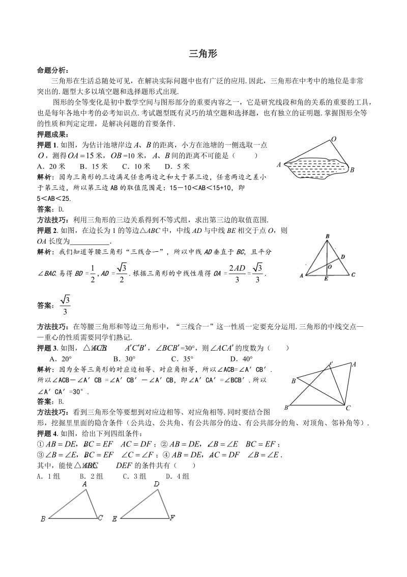 中考数学压题专题4三角形.doc_第1页