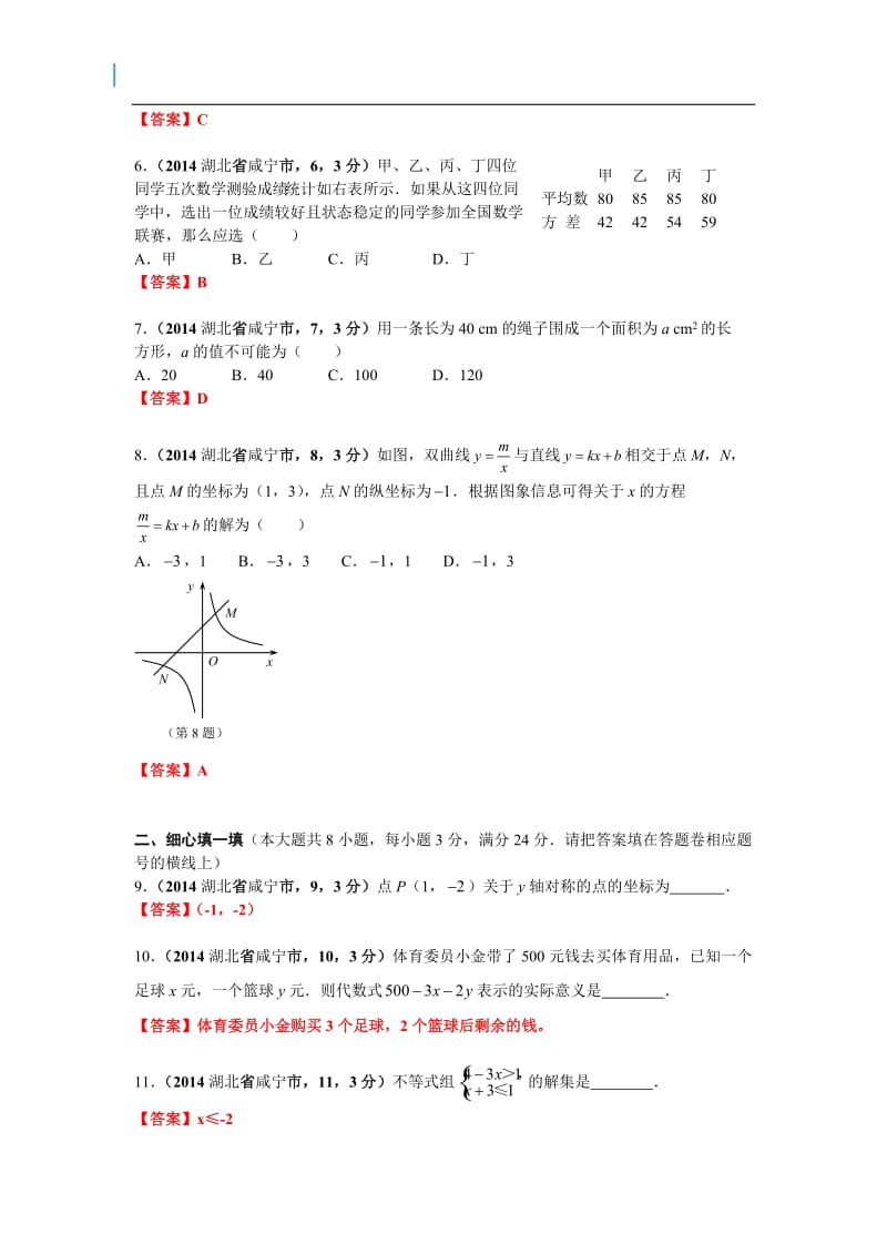 2014年湖北省咸宁市中考数学试卷.doc_第2页