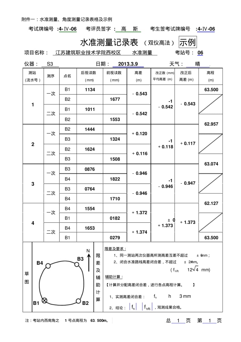 水准测量记录表双仪高法示例.pdf_第1页