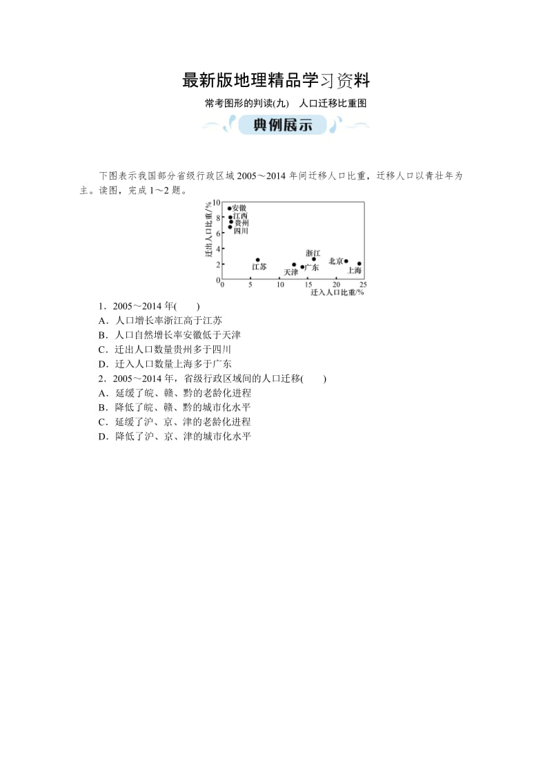 【最新】《学海导航》高三地理人教版一轮复习课时作业：常考图形的判读（九）　人口迁移比重图 Word版含答案.doc_第1页