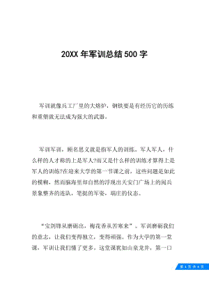 20XX年军训总结500字.docx
