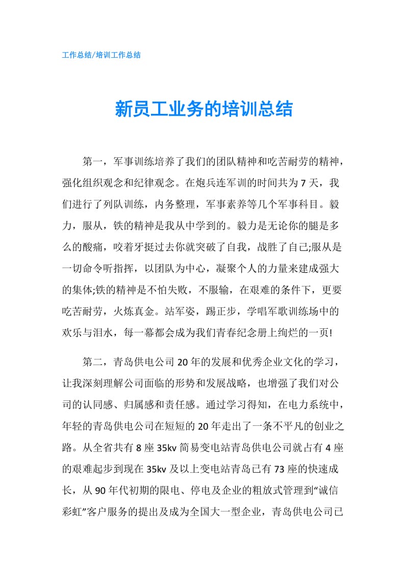 新员工业务的培训总结.doc_第1页