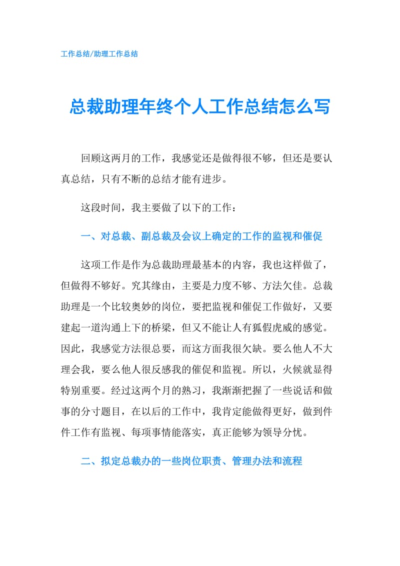 总裁助理年终个人工作总结怎么写.doc_第1页