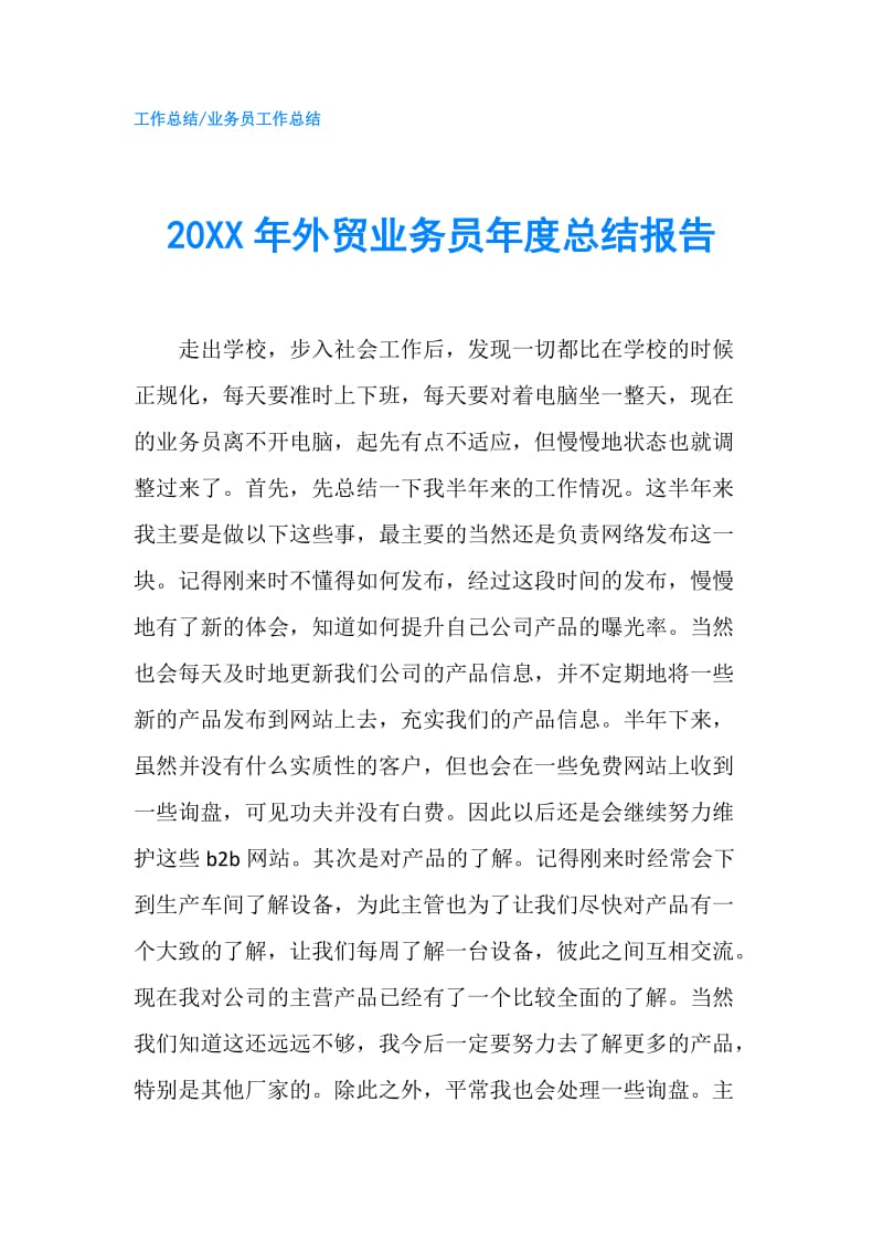 20XX年外贸业务员年度总结报告.doc_第1页
