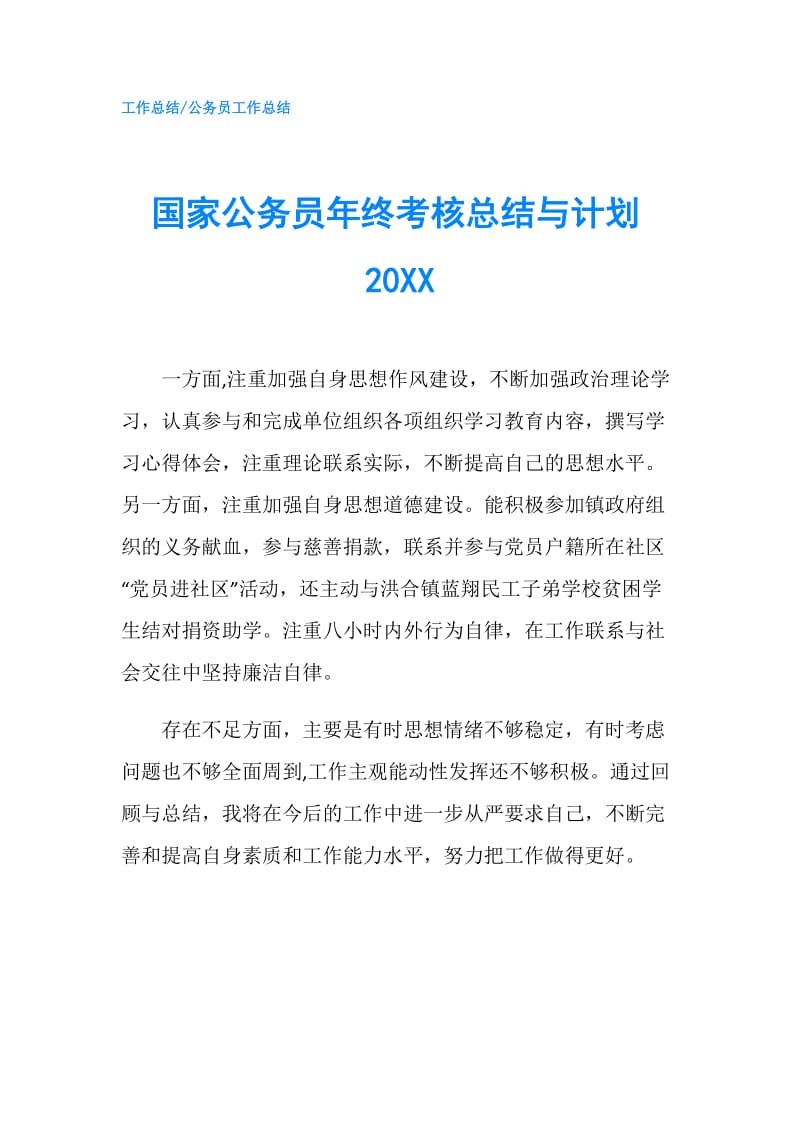 国家公务员年终考核总结与计划20XX.doc_第1页