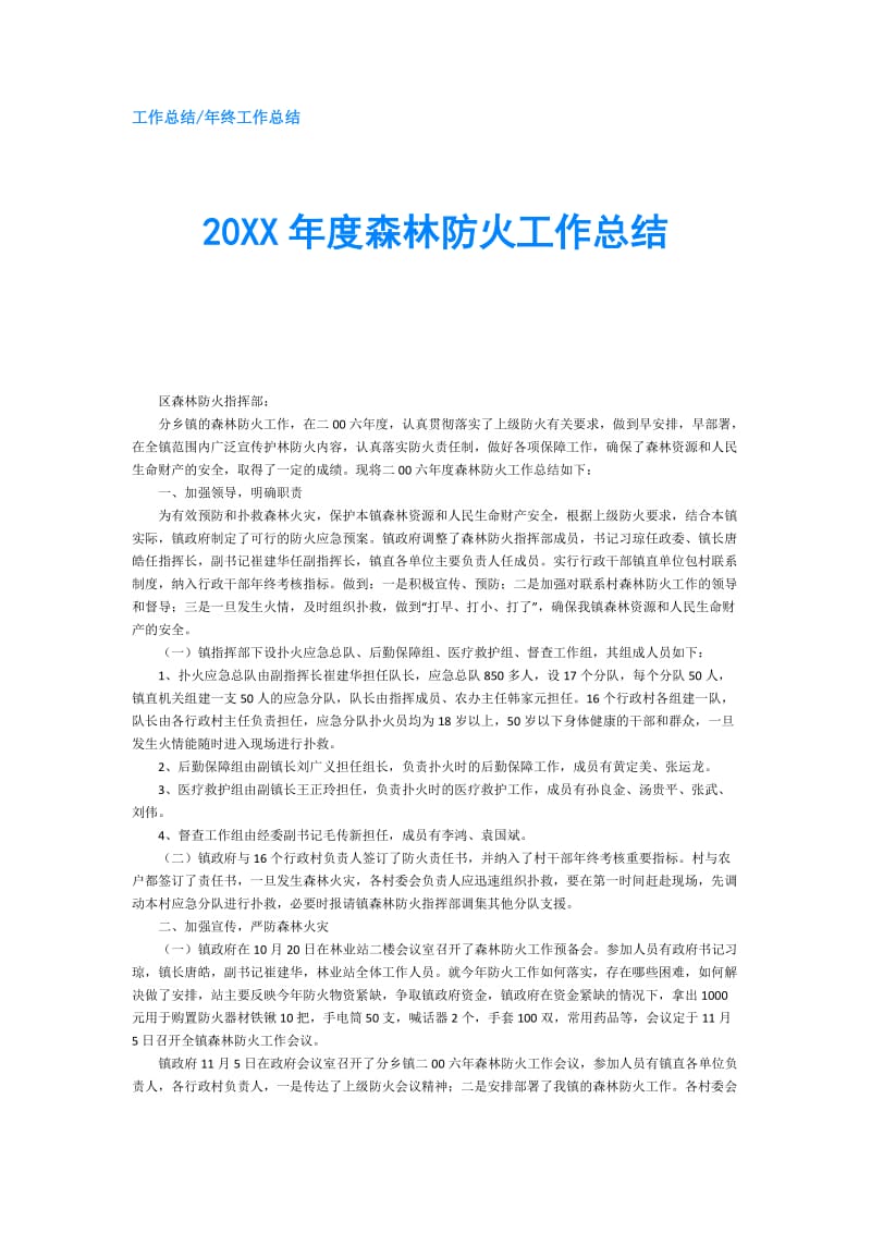 20XX年度森林防火工作总结.doc_第1页