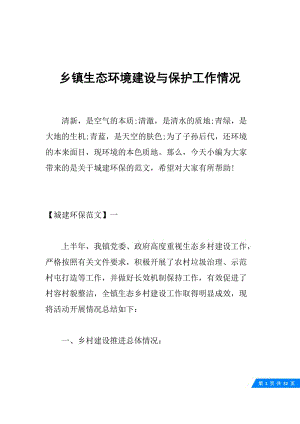 乡镇生态环境建设与保护工作情况.docx