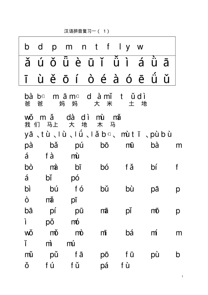 人教版一年级语文上册拼音字词句综合归类.pdf_第1页