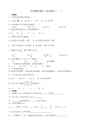 新人教版七年级数学上册有理数的乘方 综合练习.doc