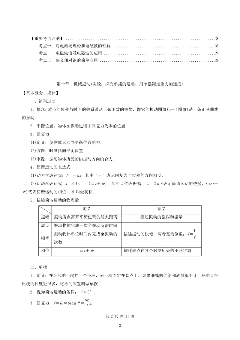 2020年高考物理一轮复习专题14机械振动与机械波光电磁波与相对论考点归纳20191014264.pdf_第2页