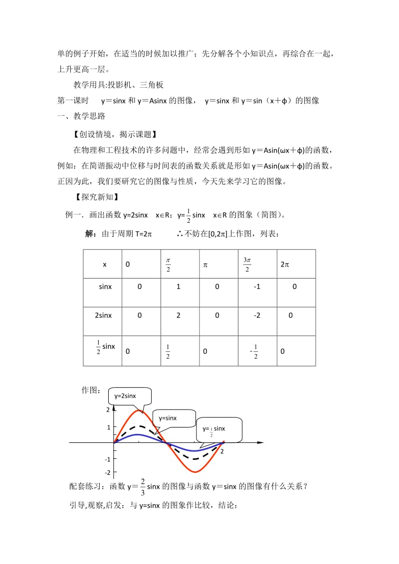 最新 北师大版高中数学必修四：1.8《函数y＝asin(ωx＋φ)的图象》教案（1）.doc_第2页