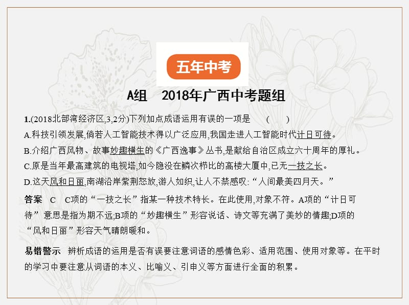 广西地区2019年中考语文第一部分基础知识积累与运用专题二词语的理解与运用试题部分课件2.ppt_第2页