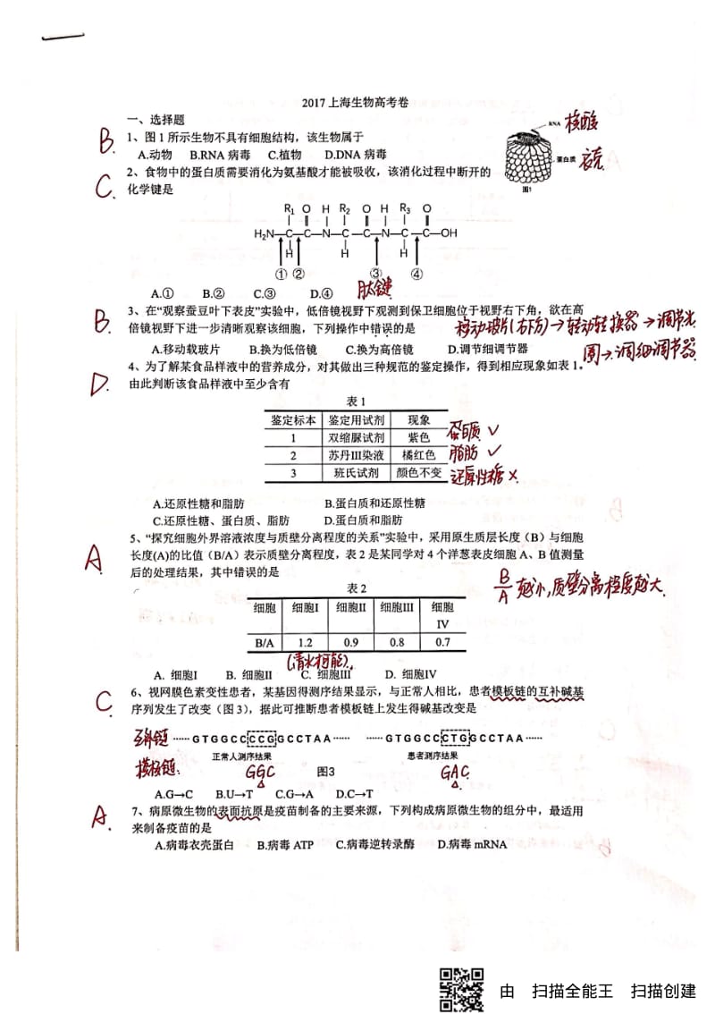 2017上海生物高考试卷解析.pdf_第1页