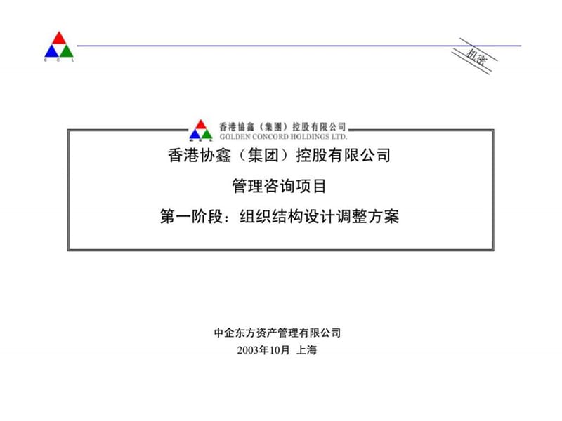 中企东方：香港协鑫（集团）控股有限公司管理咨询项目 第一阶段：组织结构设计调整方案.ppt_第1页