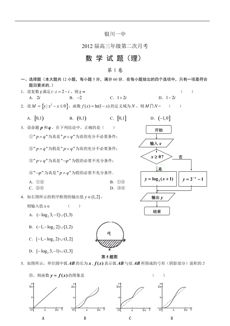 银川一中届高三级第二次月考阳数学试题目理.doc_第1页