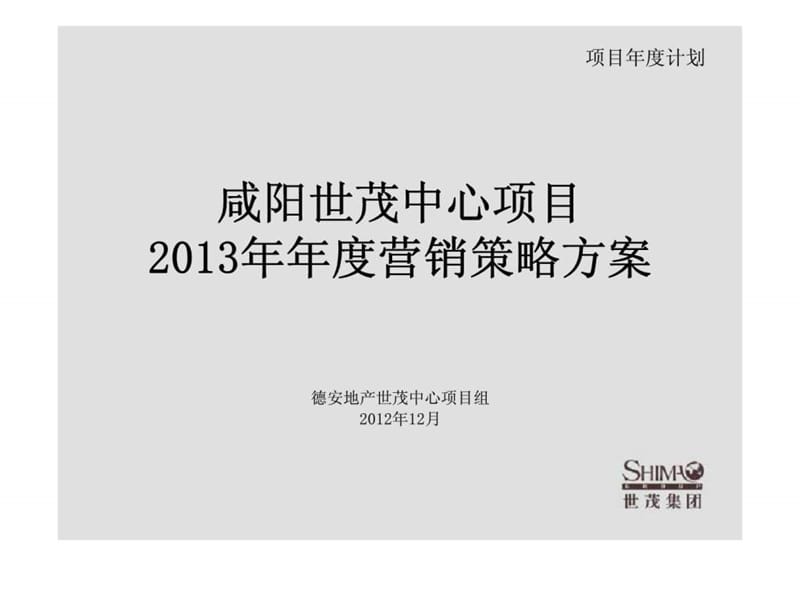 2012年12月咸阳世茂中心项目2013年年度营销策略方案.ppt_第1页