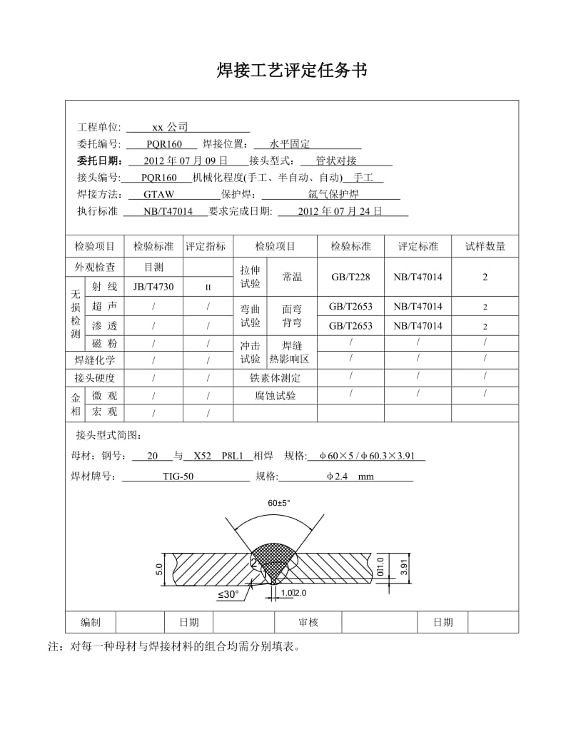 X52 P8L1-20 φ60 x4-5 管状对接焊接工艺评定（氩弧焊）.doc_第2页