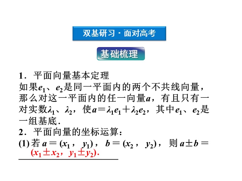 高考数学文优化方案一轮复习课件第4第二平面向量基本定理与坐标运算苏教江苏专用.ppt_第3页