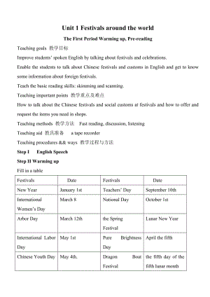 Unit1Festivalsaroundtheworldprereading教案（1）.doc