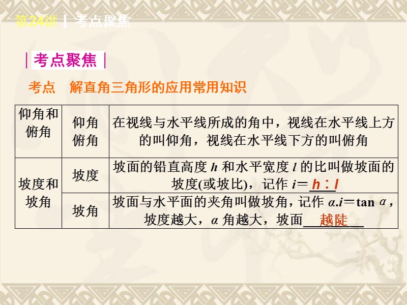 2015年人教版版数学专题复习第24讲解直角三角形及其应用.ppt_第2页