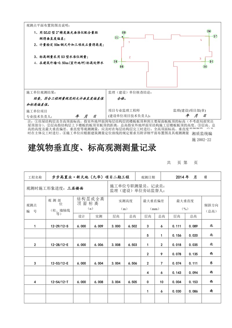 12 东单元建筑物垂直度、标高观测测量记录[指南].doc_第2页